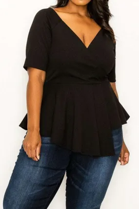 Fasheabe Layered Peplum Top - Black