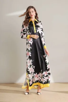 FashionSierra - Long Sleeves Floral Printed Loose Designer Fashion Casual Split Long Dresses