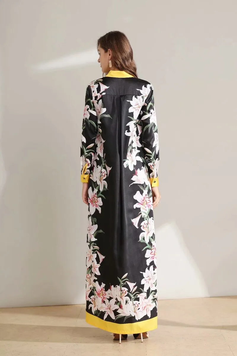 FashionSierra - Long Sleeves Floral Printed Loose Designer Fashion Casual Split Long Dresses