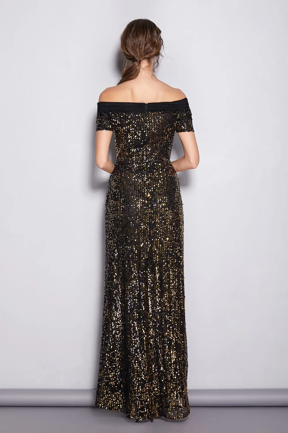 FashionSierra - Women's Runway Designer Dresses Slash Neckline Sequined A Line Party Prom Elegant Quality Long Dresses