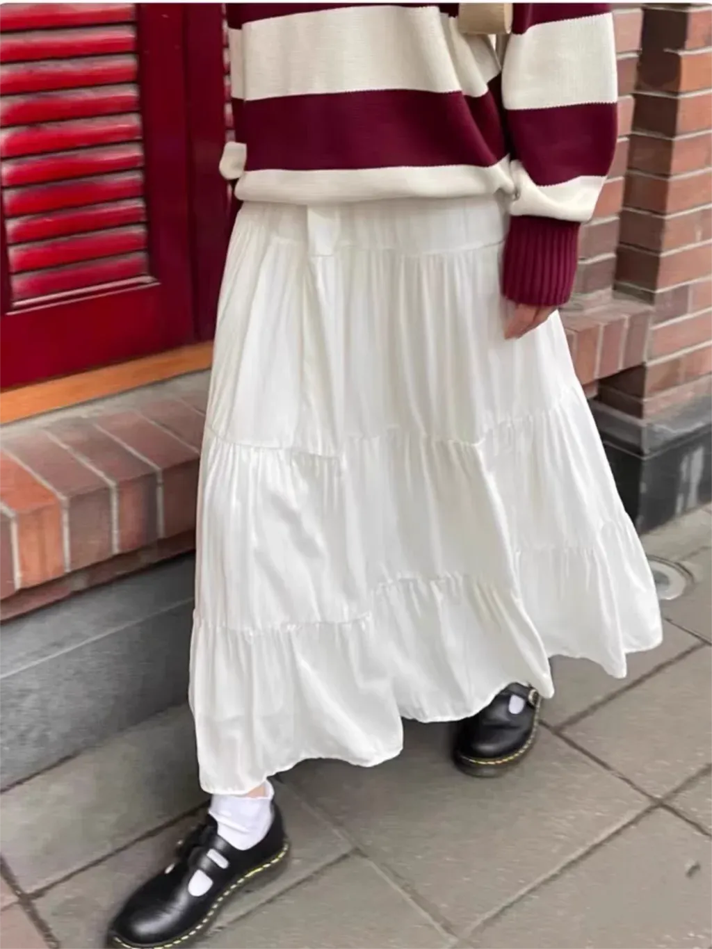 Girlary Folds Lace-up White Maxi Skirts Woman Summer High Waist A-line Loose Faldas Casual Simple Preppy Style Sweet Cute Long Skirt