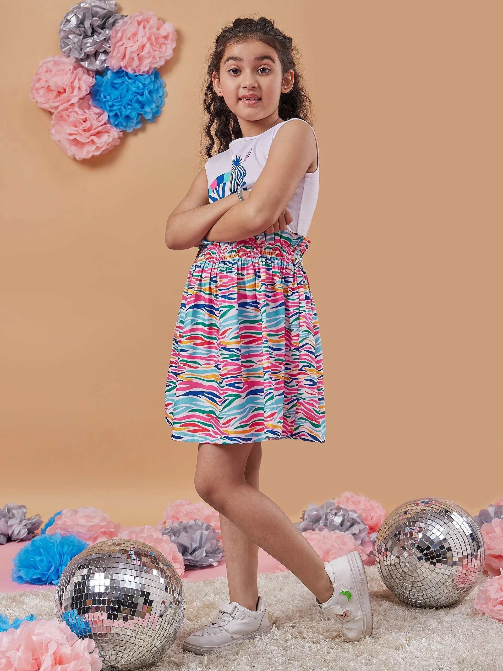 Girls Conversational Print Sleeveless Fit Flare Dress - PS Peaches