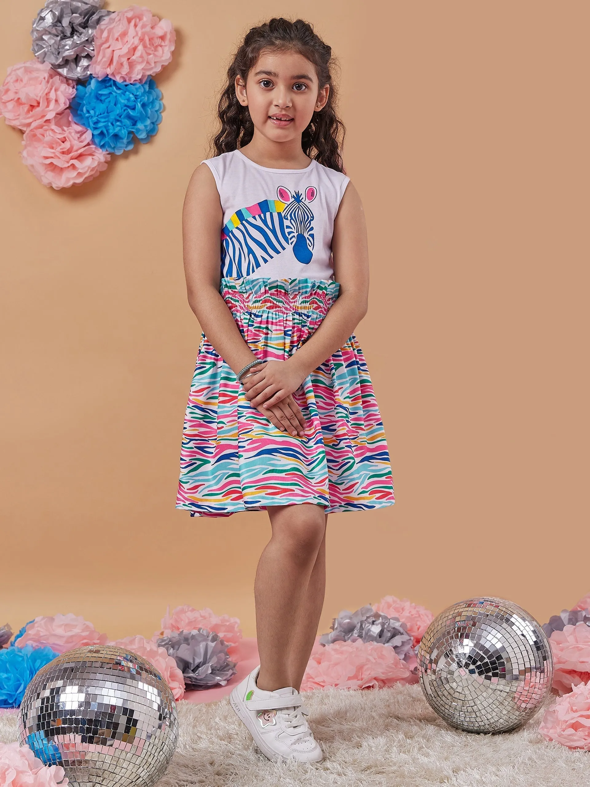 Girls Conversational Print Sleeveless Fit Flare Dress - PS Peaches