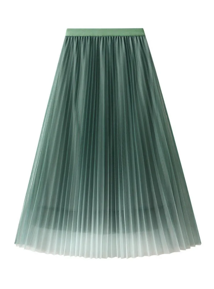 Gradient Gauze Pleated Skirt