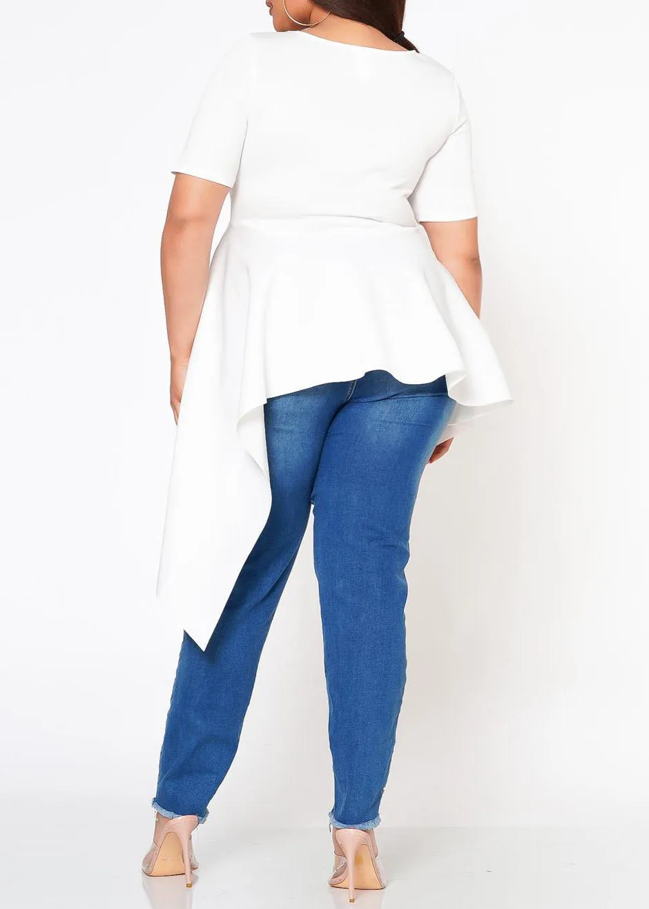 Hi Curvy Plus Size Asymmetric Peplum Top