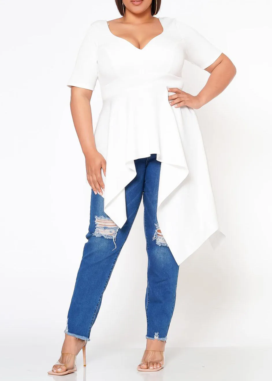 Hi Curvy Plus Size Asymmetric Peplum Top