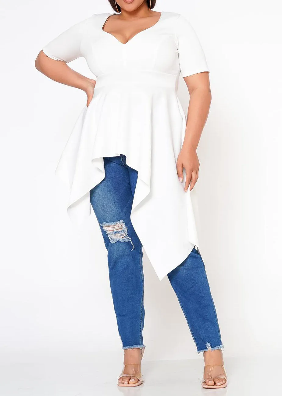 Hi Curvy Plus Size Asymmetric Peplum Top