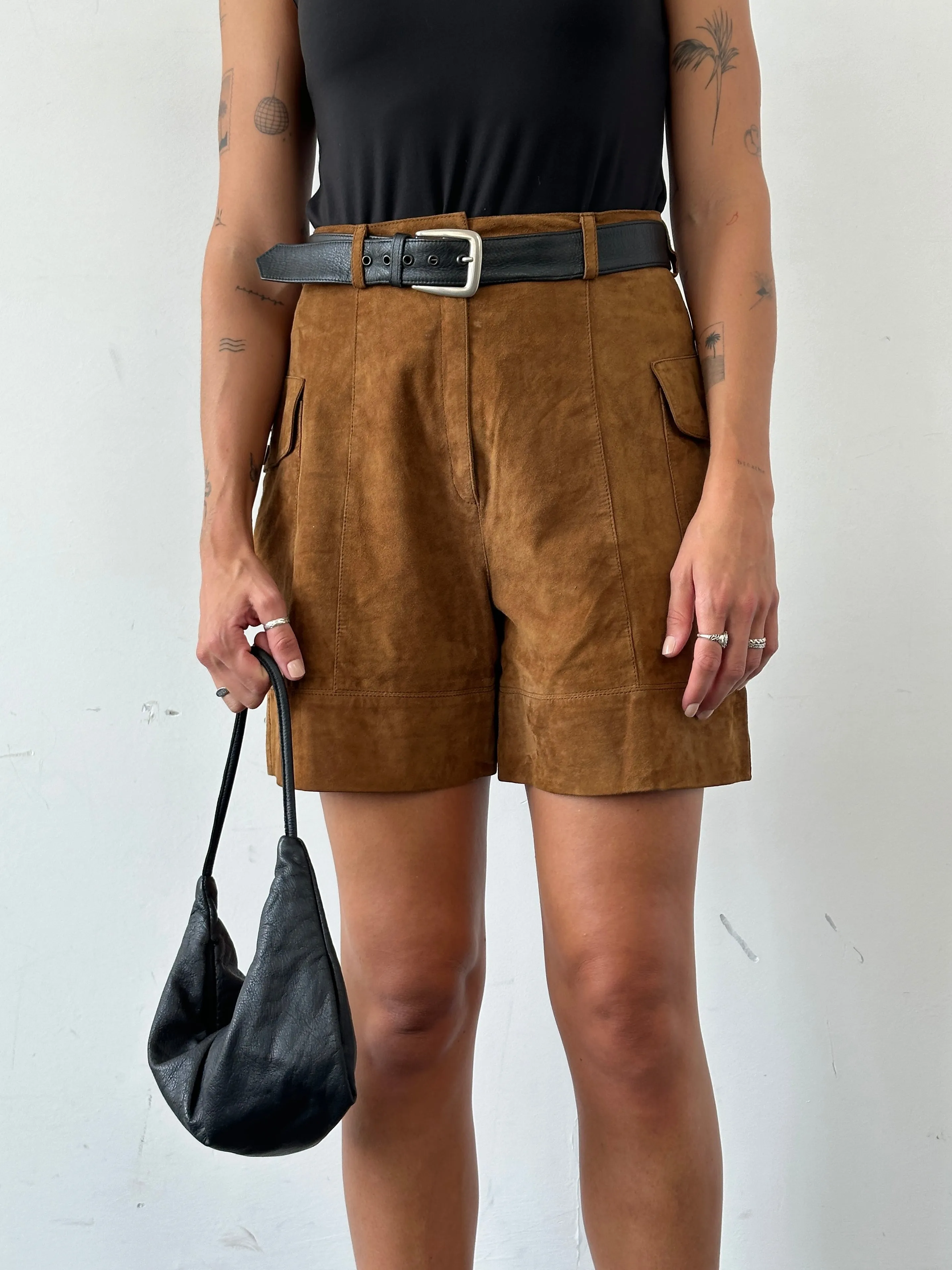 Italian Vintage High Waisted Suede Leather Shorts - W27