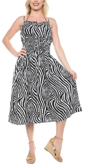 LA LEELA Soft  Printed Beach Halter Dresses  Long  Digital Black 736 One Size