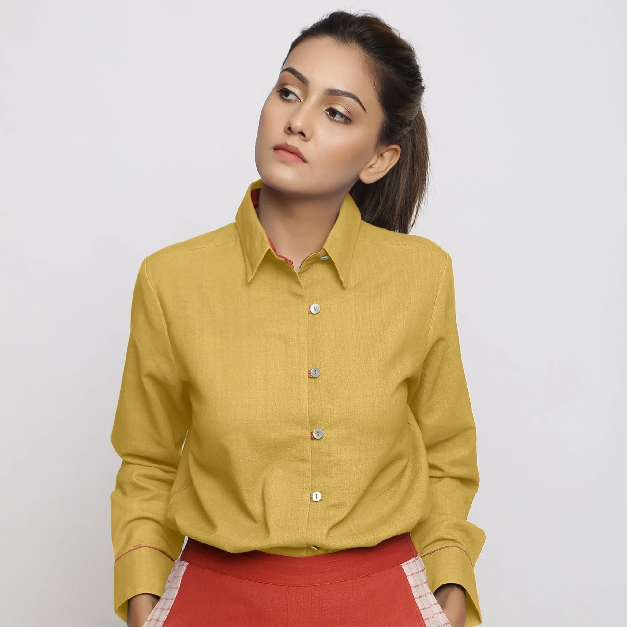 Light Yellow 100% Cotton Button-Down Shirt