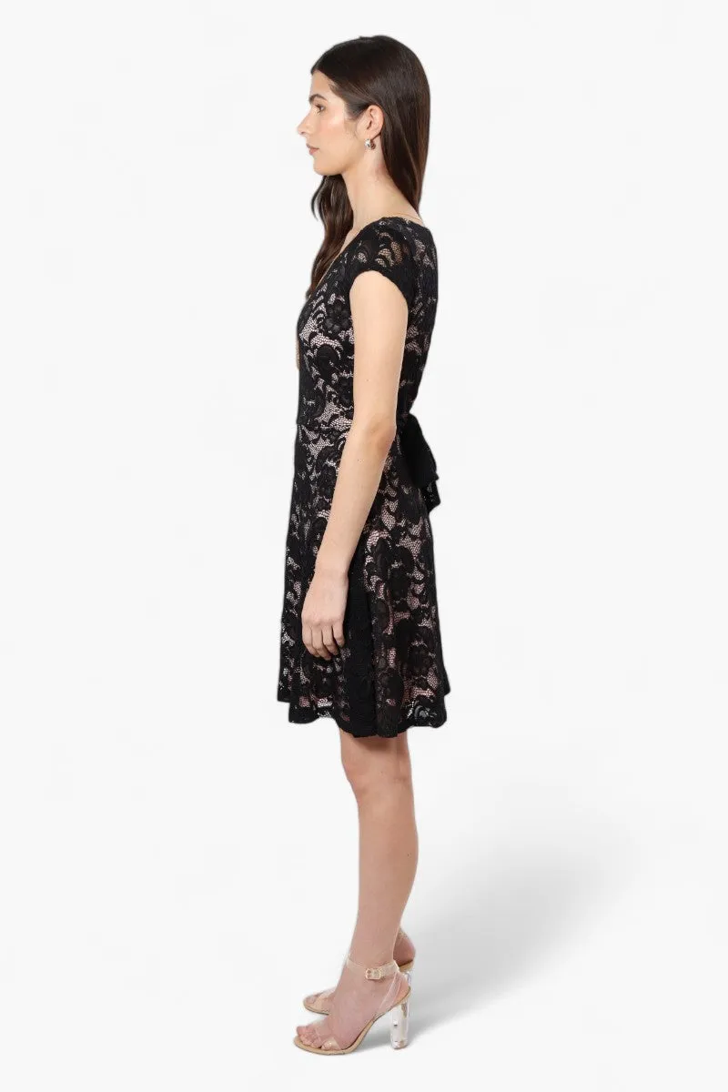 Limite Floral Lace Necklace Cocktail Dress - Black