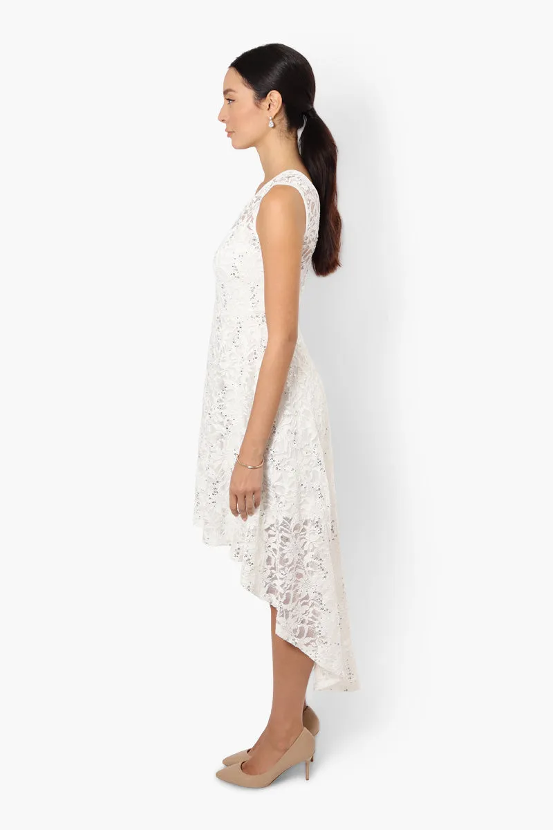 Limite High Low Lace Sequin Cocktail Dress - White