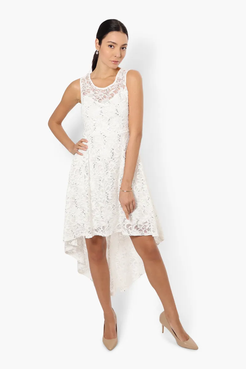 Limite High Low Lace Sequin Cocktail Dress - White