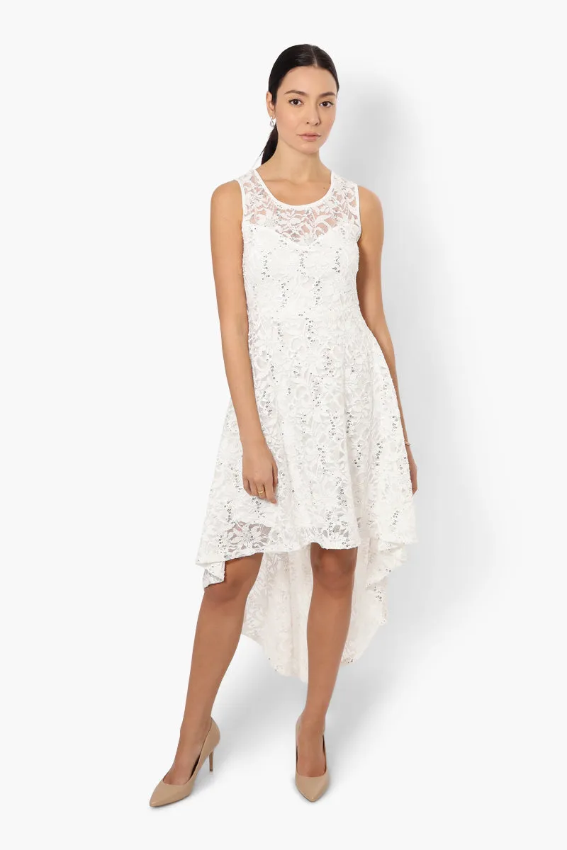 Limite High Low Lace Sequin Cocktail Dress - White