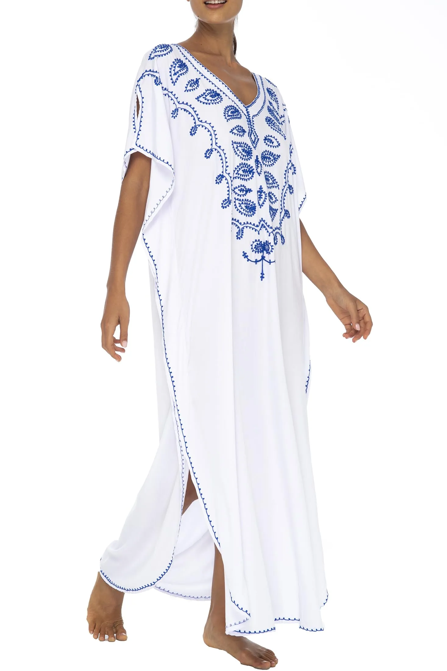 Long Boho Embroidered Dress Caftan Cover Up