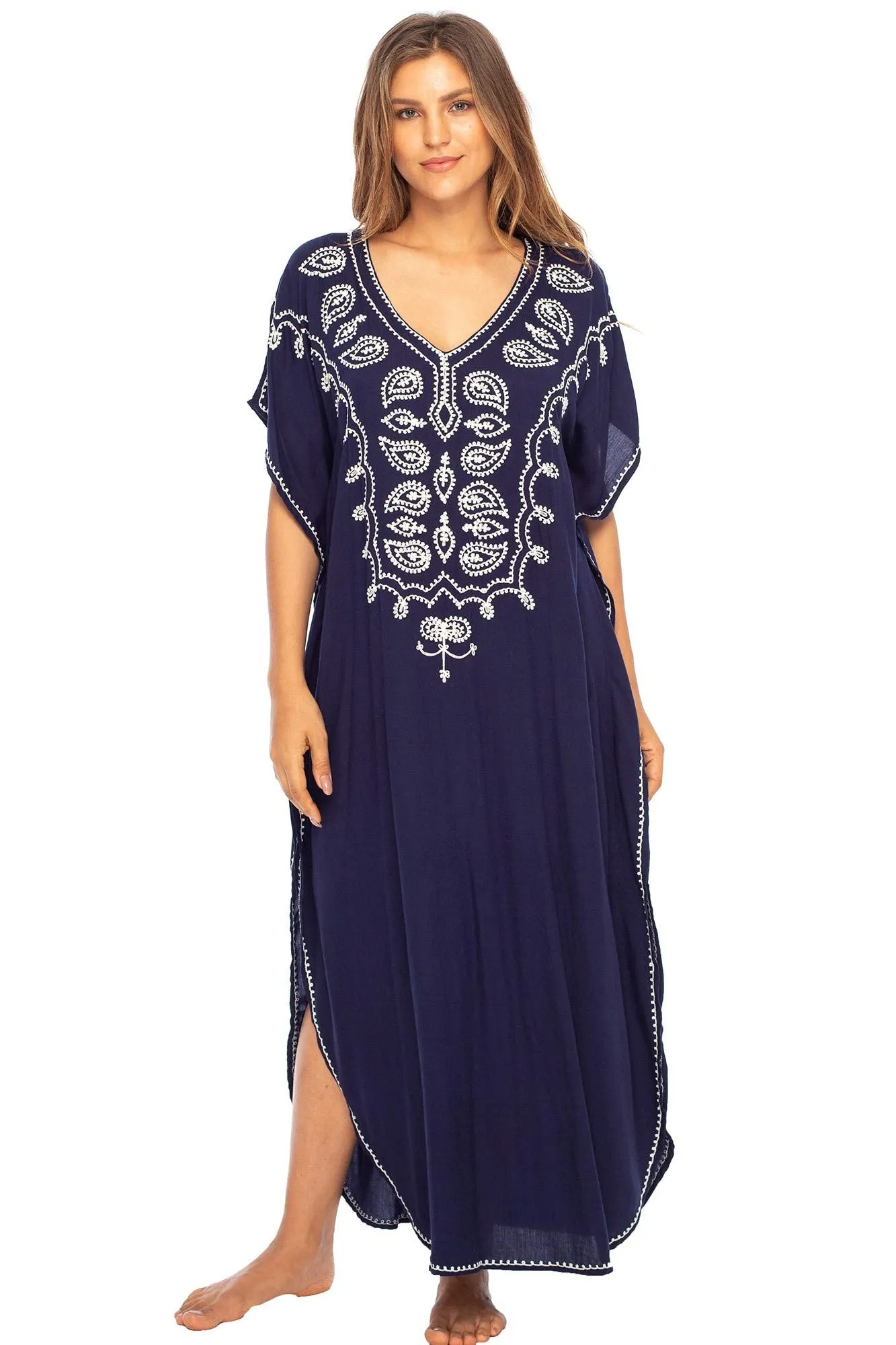 Long Boho Embroidered Dress Caftan Cover Up