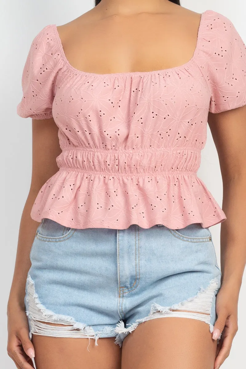 Mauve Eyelet Short Sleeve Top