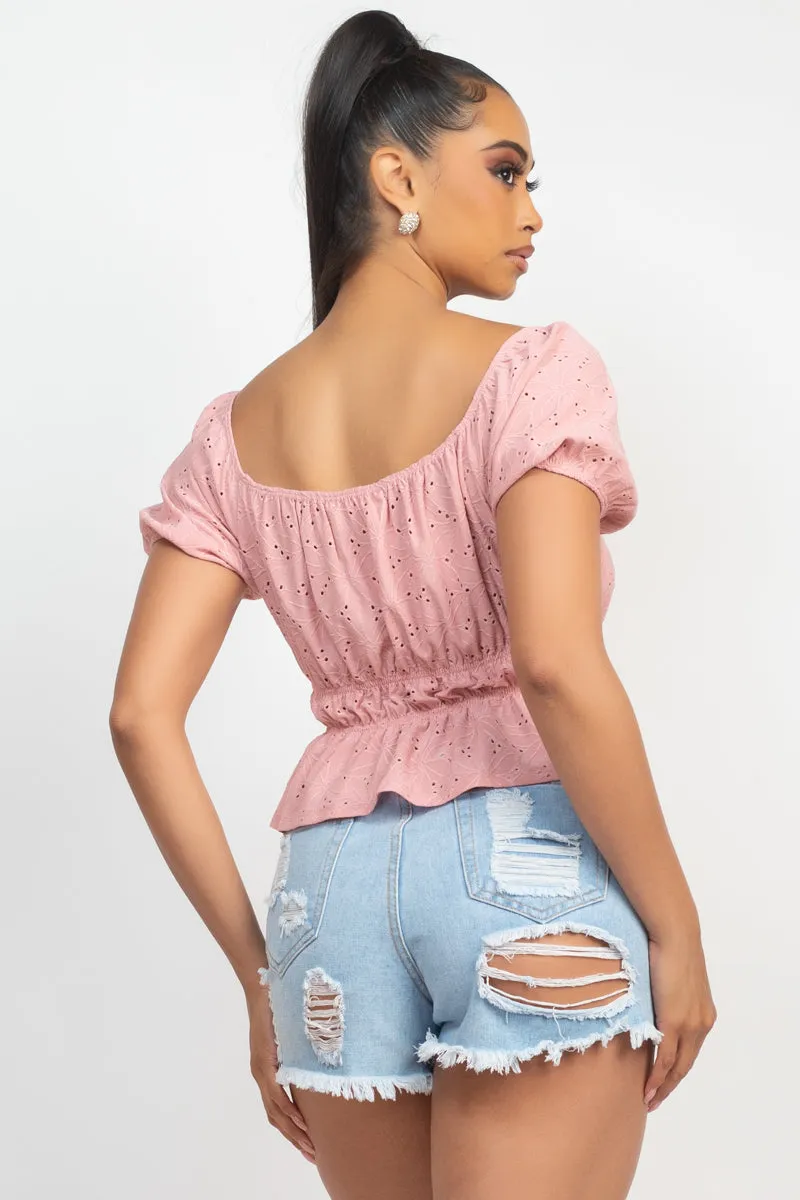 Mauve Eyelet Short Sleeve Top