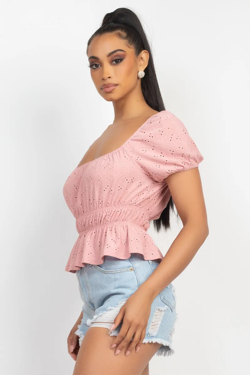 Mauve Eyelet Short Sleeve Top