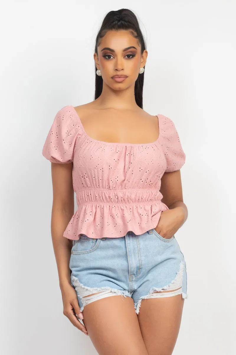 Mauve Eyelet Short Sleeve Top