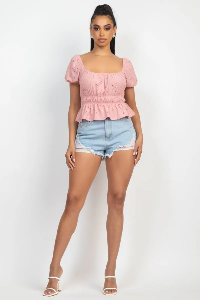 Mauve Eyelet Short Sleeve Top