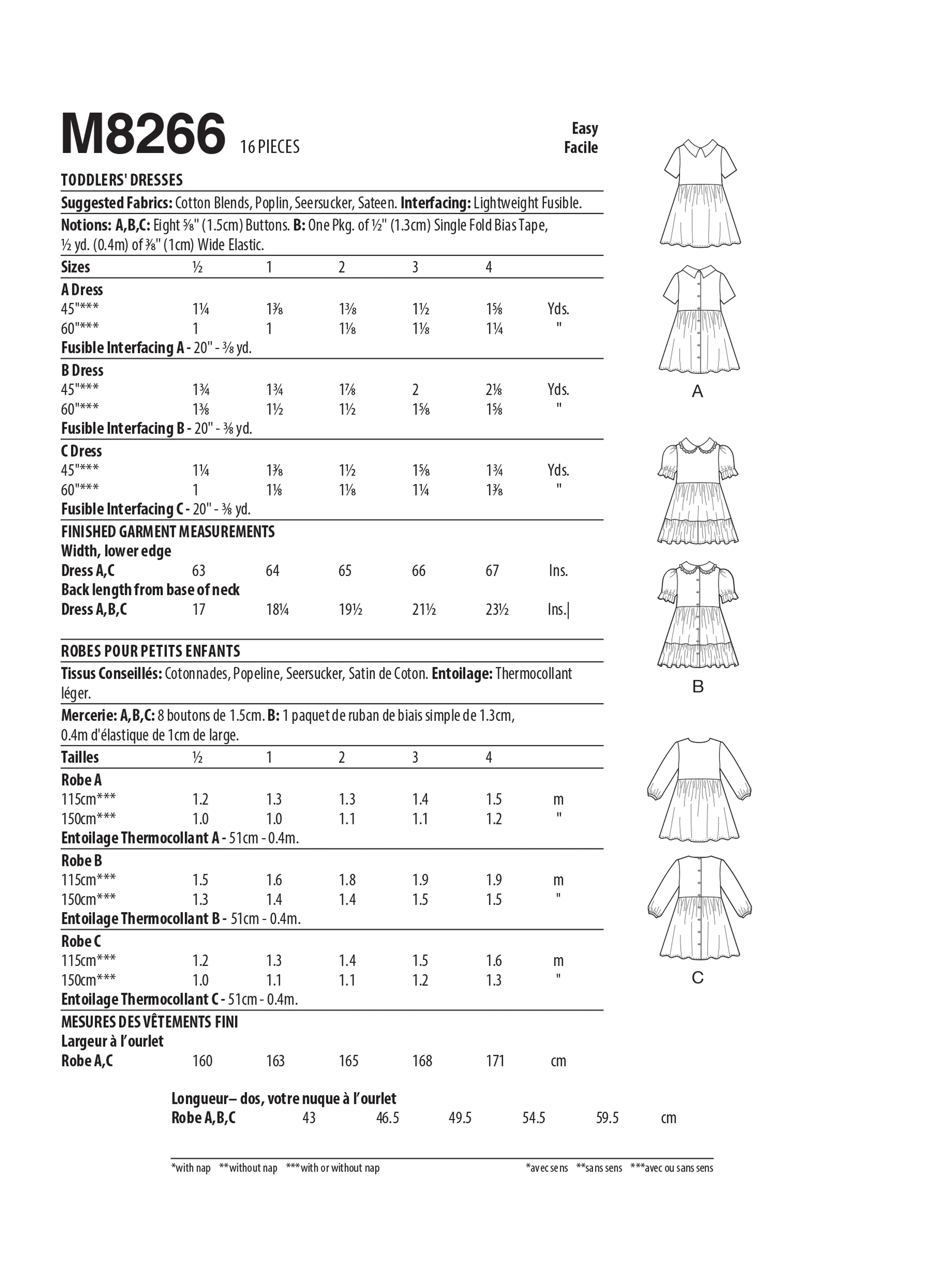 McCall's Sewing Pattern 8266 Toddlers' Dresses