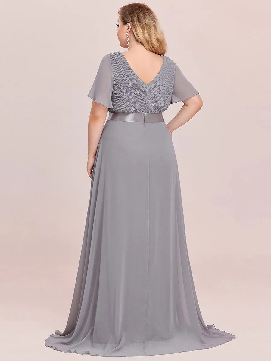 Monica | Long Chiffon Empire Waist Bridesmaid Dress with Short Flutter Sleeves