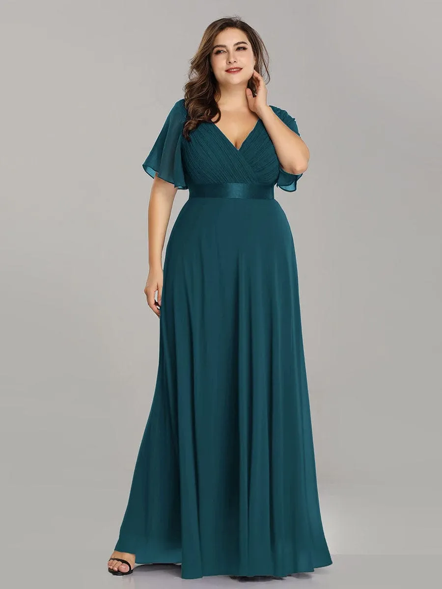 Monica | Long Chiffon Empire Waist Bridesmaid Dress with Short Flutter Sleeves