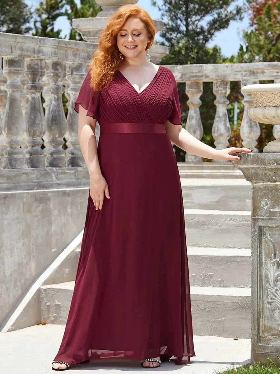 Monica | Long Chiffon Empire Waist Bridesmaid Dress with Short Flutter Sleeves