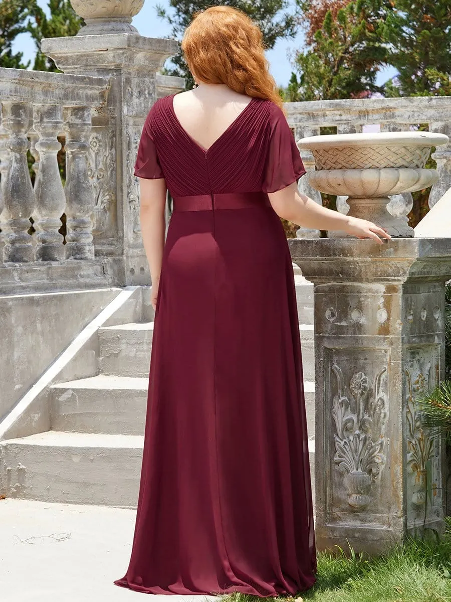 Monica | Long Chiffon Empire Waist Bridesmaid Dress with Short Flutter Sleeves