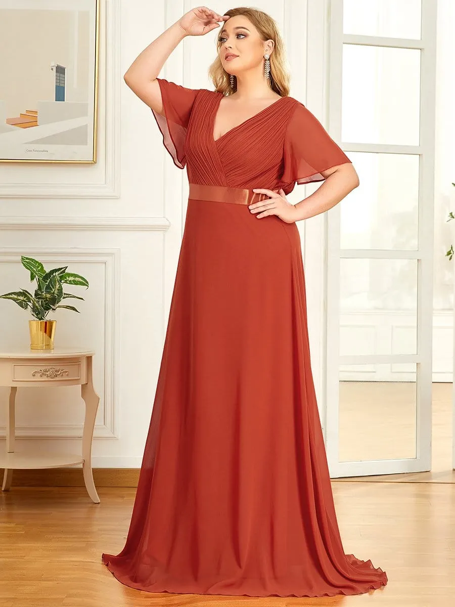 Monica | Long Chiffon Empire Waist Bridesmaid Dress with Short Flutter Sleeves