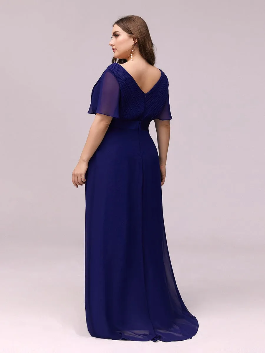 Monica | Long Chiffon Empire Waist Bridesmaid Dress with Short Flutter Sleeves