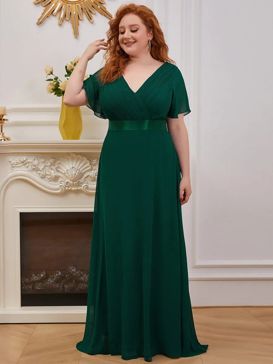 Monica | Long Chiffon Empire Waist Bridesmaid Dress with Short Flutter Sleeves