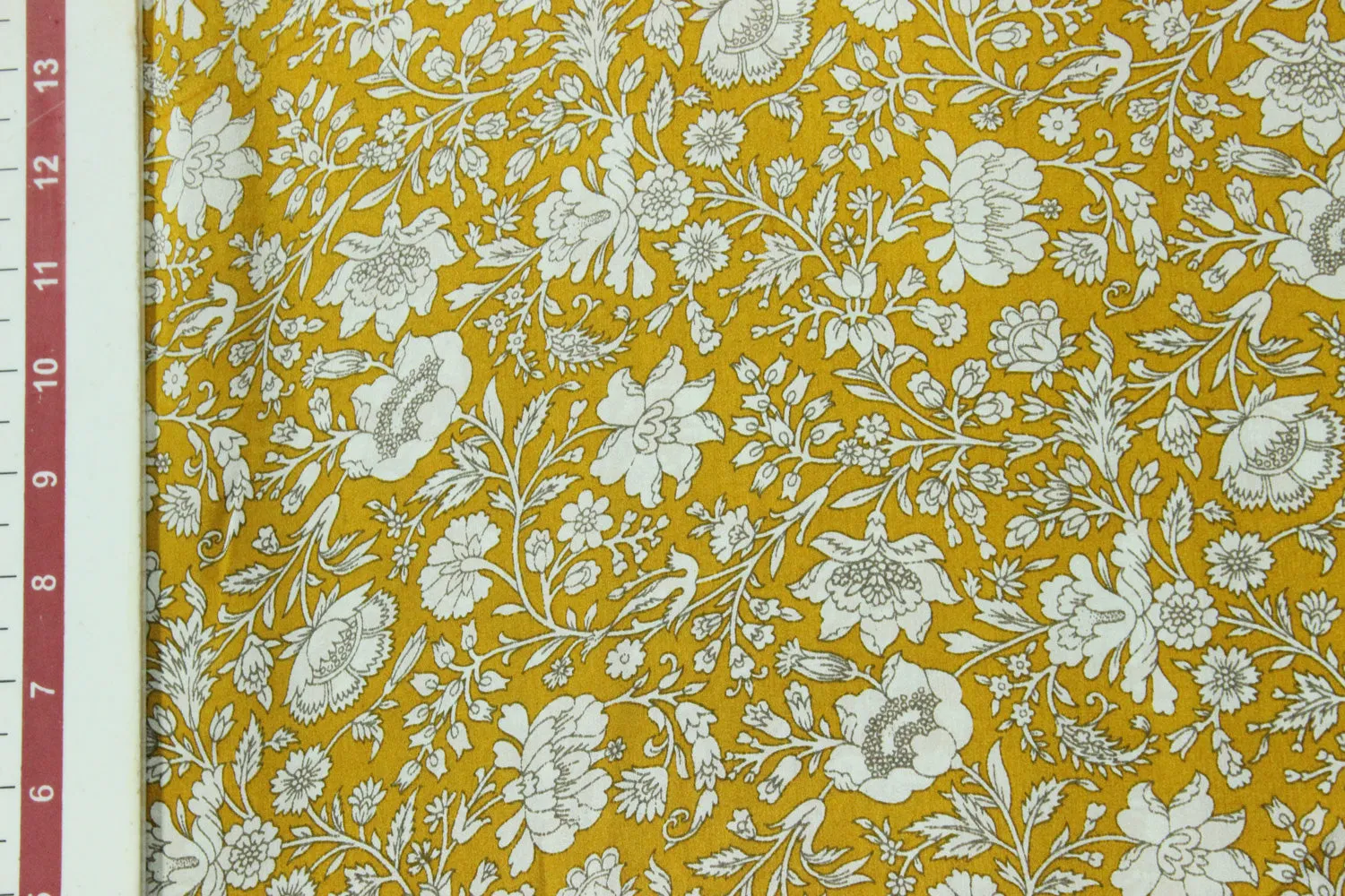 Mustard Yellow Printed Silk Satin  Fabric