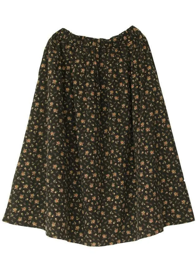 Natural Black Patchwork Print A Line Skirts Cotton Fall