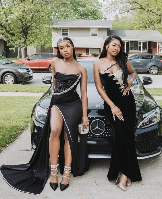 New mermaid prom dresses black girl evening dresses