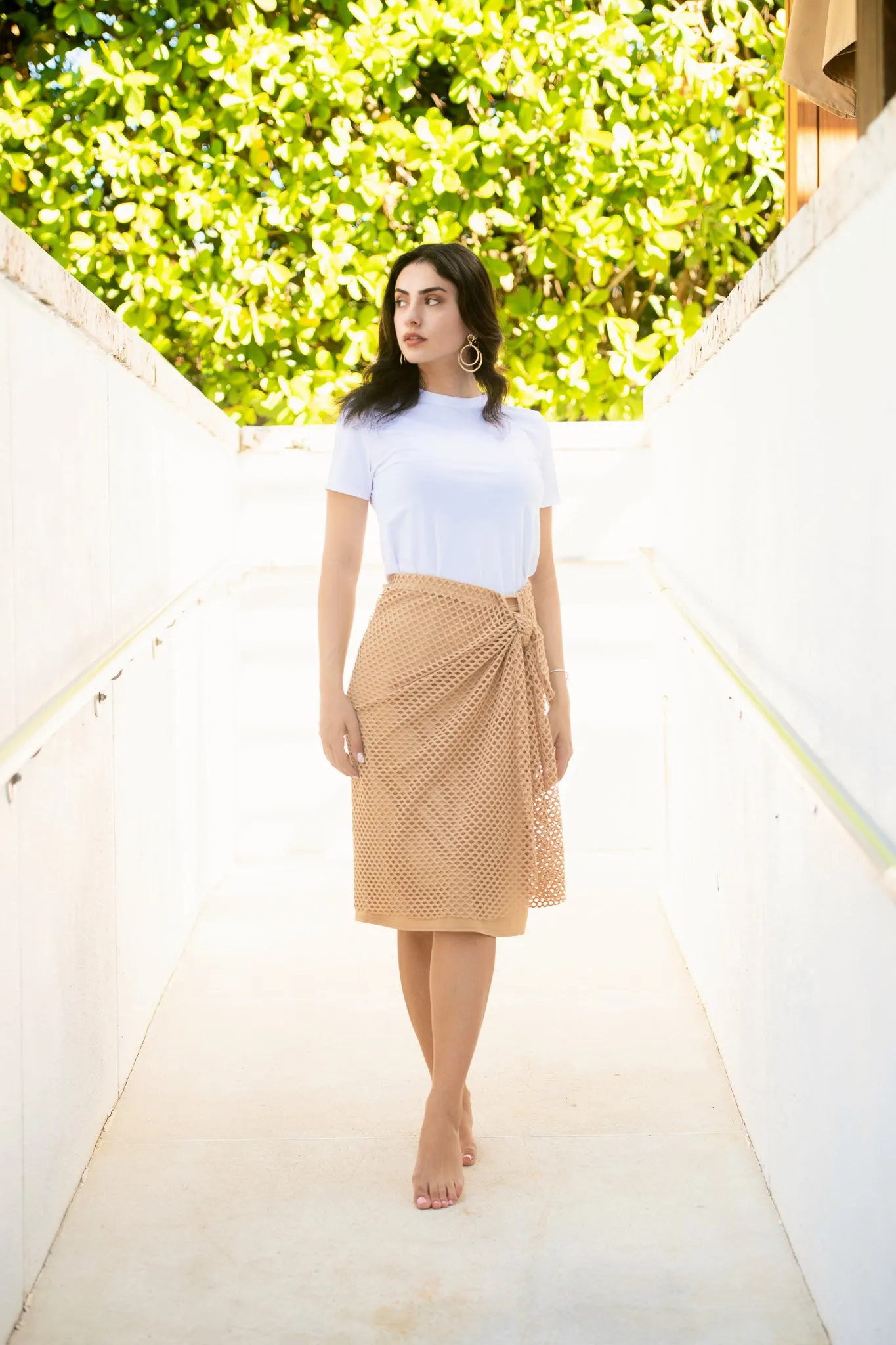 Nude Mesh Sarong Swim Skirt