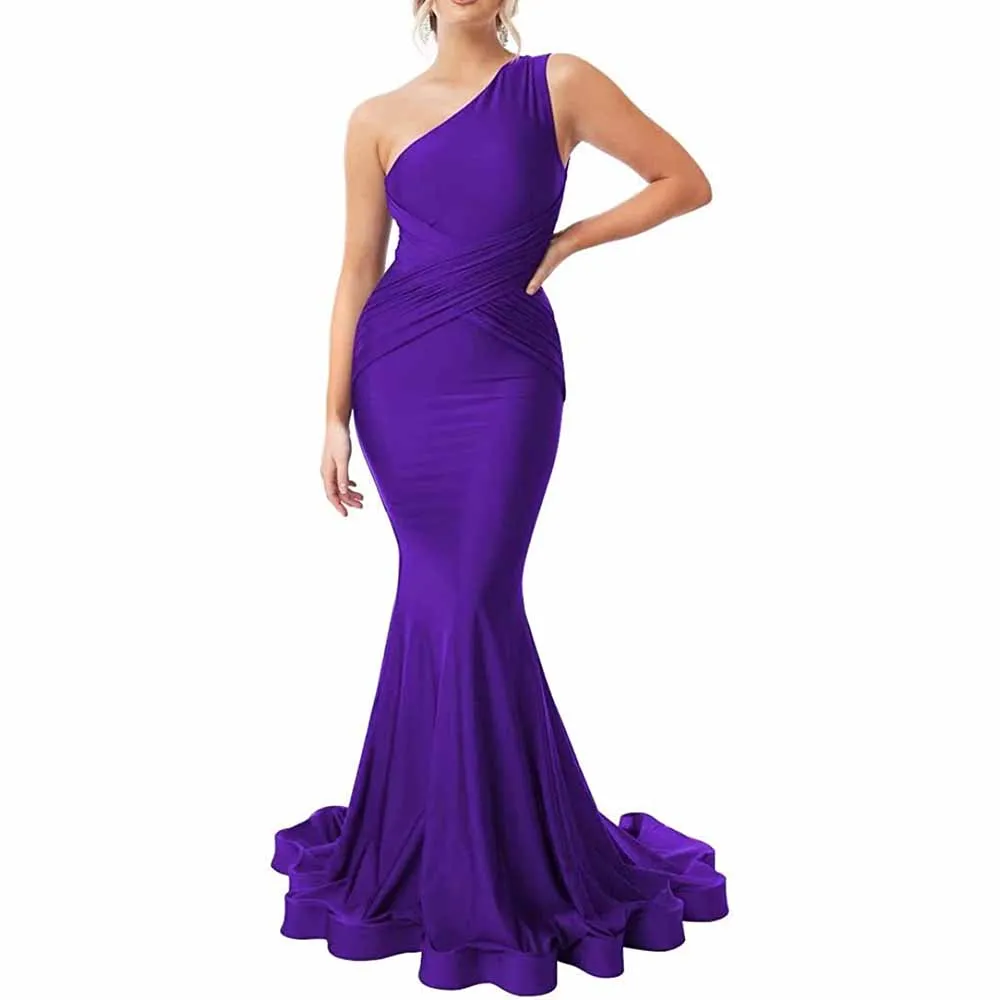 One Shoulder Mermaid Bridesmaid Dresses Ruched Bodycon Prom Dress Long Formal Evening Gowns