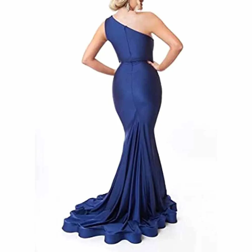 One Shoulder Mermaid Bridesmaid Dresses Ruched Bodycon Prom Dress Long Formal Evening Gowns