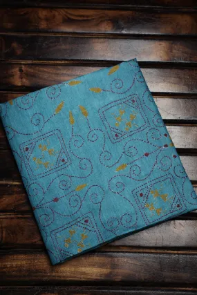 Patterned on Blue Kantha Tussar Blouse