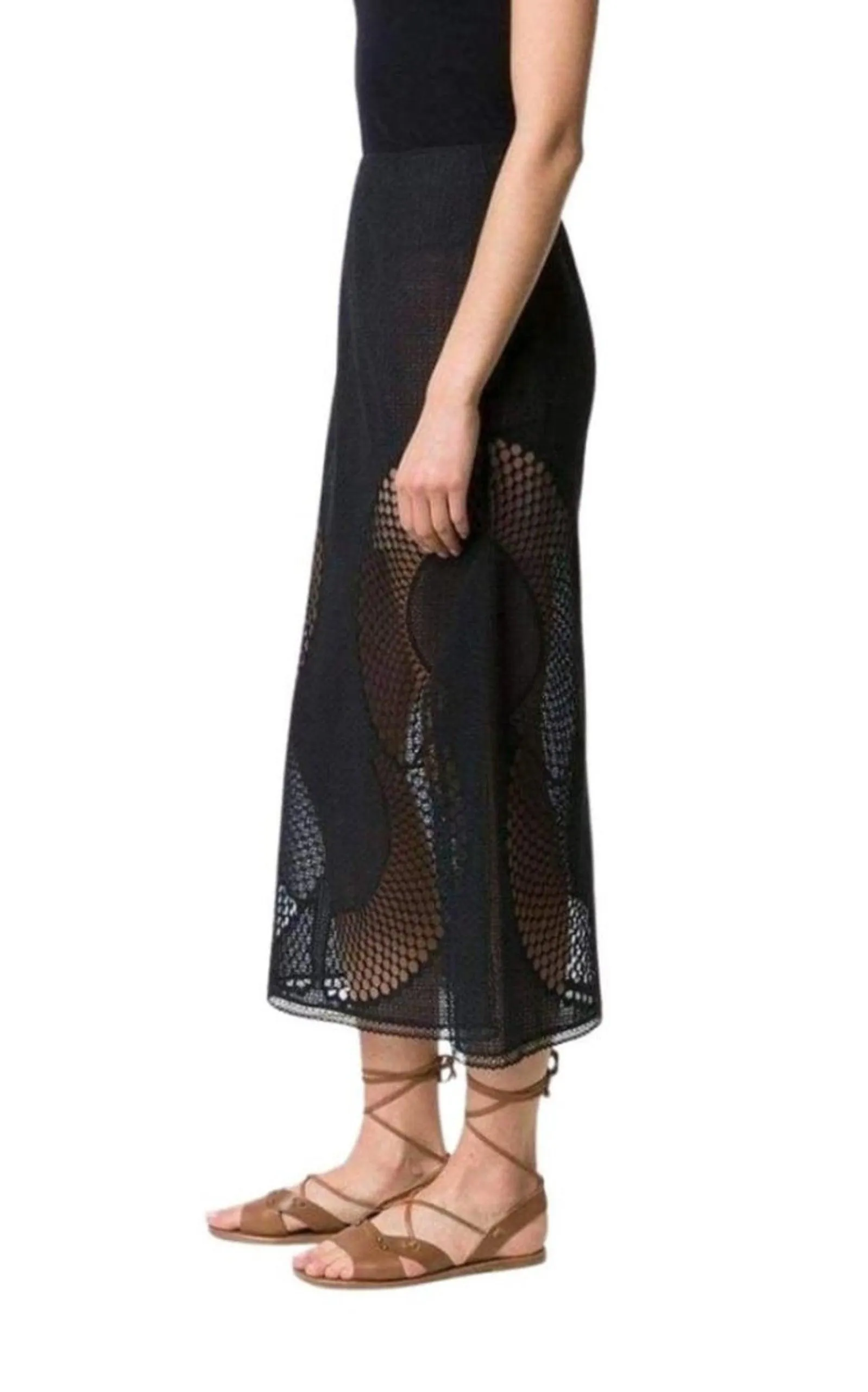 Perforated A-Line Black Skirt