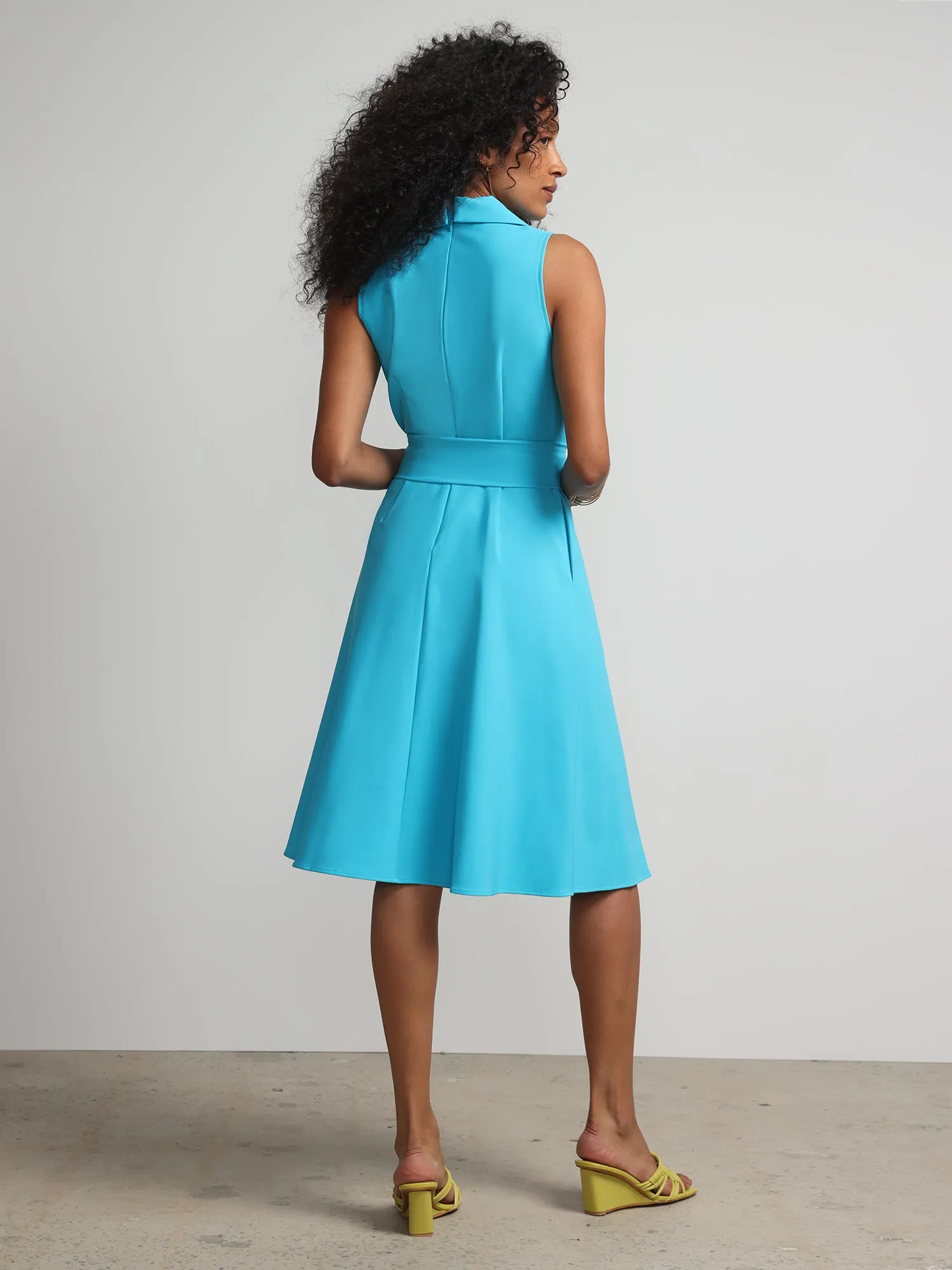 Petite Notch-Collar Belted Flare Dress - Fit To Flatter