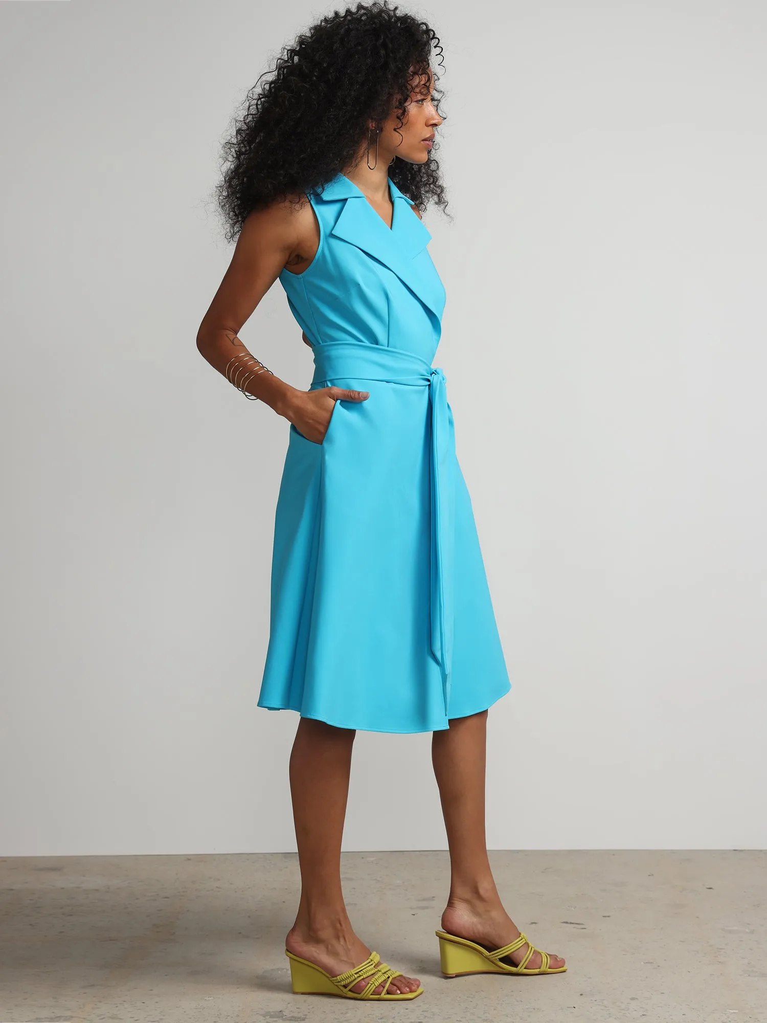 Petite Notch-Collar Belted Flare Dress - Fit To Flatter