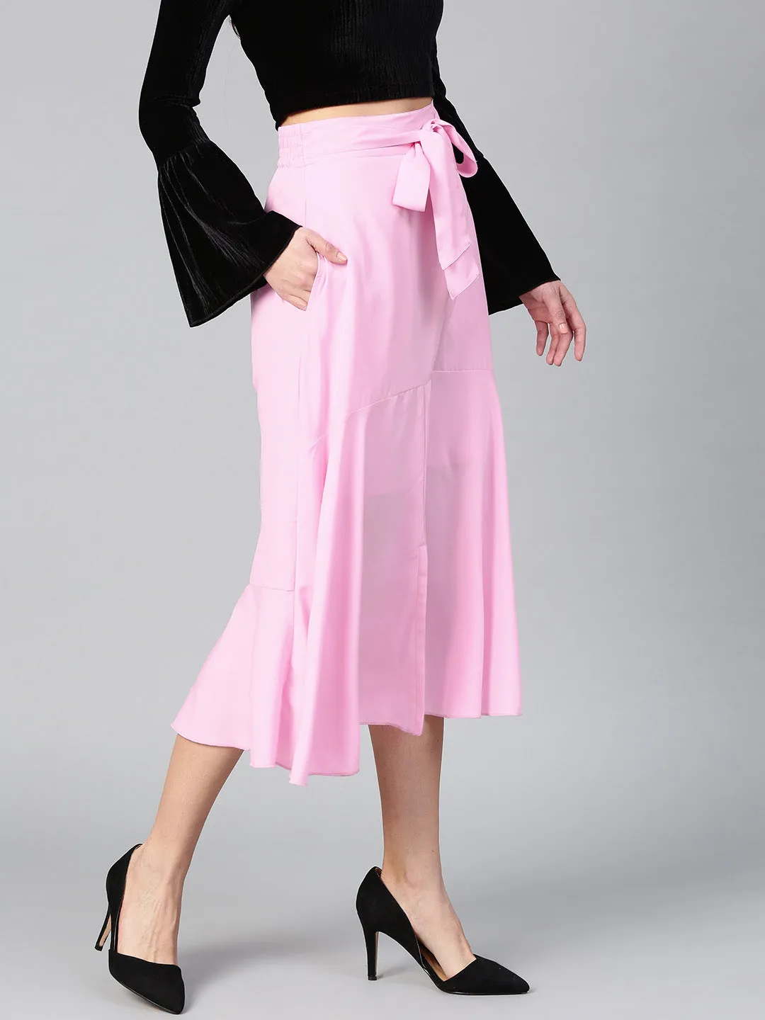 Pink A Line Front Slit Skirt (Sku- BLMG12811)