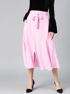 Pink A Line Front Slit Skirt (Sku- BLMG12811)