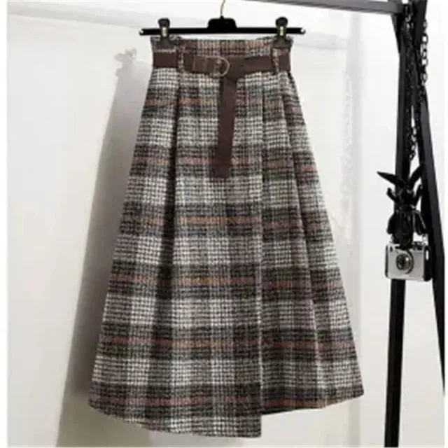 Plaid Irregular A-Line Skirt