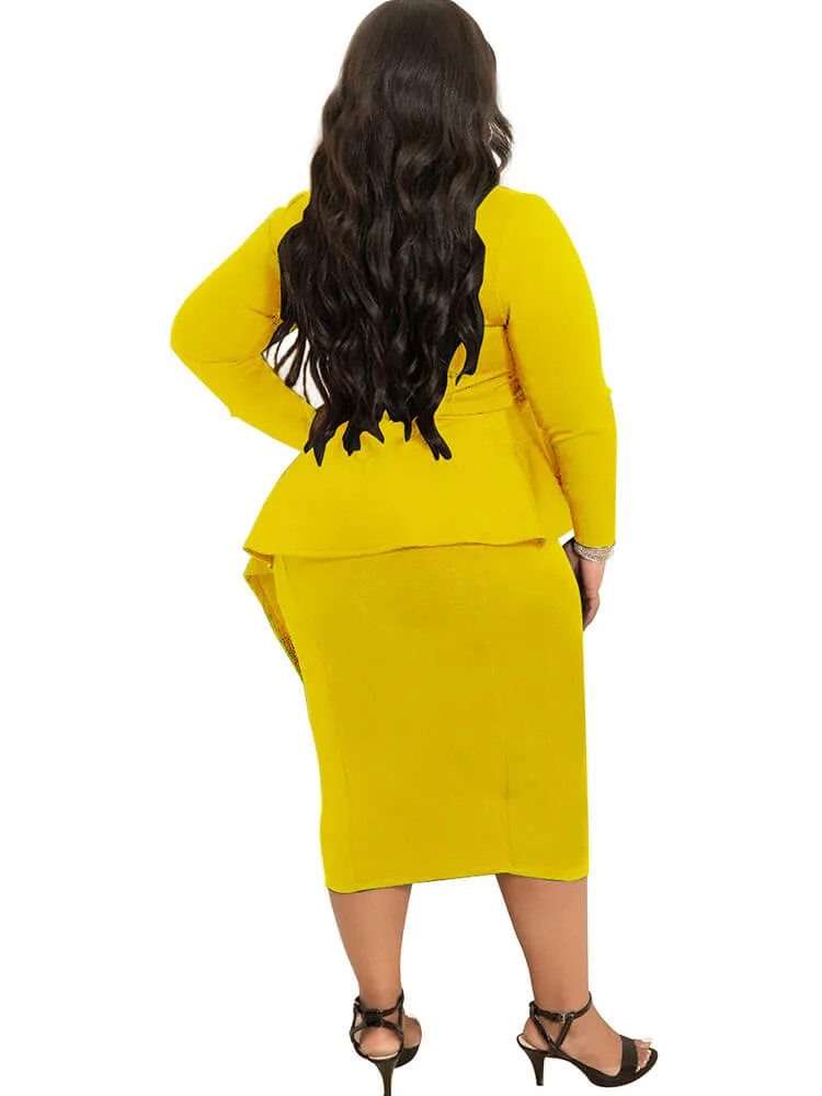 Plus Size Long Sleeve Bodycon Midi Dress