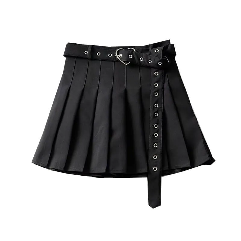 [Plus size] Love heart buckle belt A-line pleated skirt