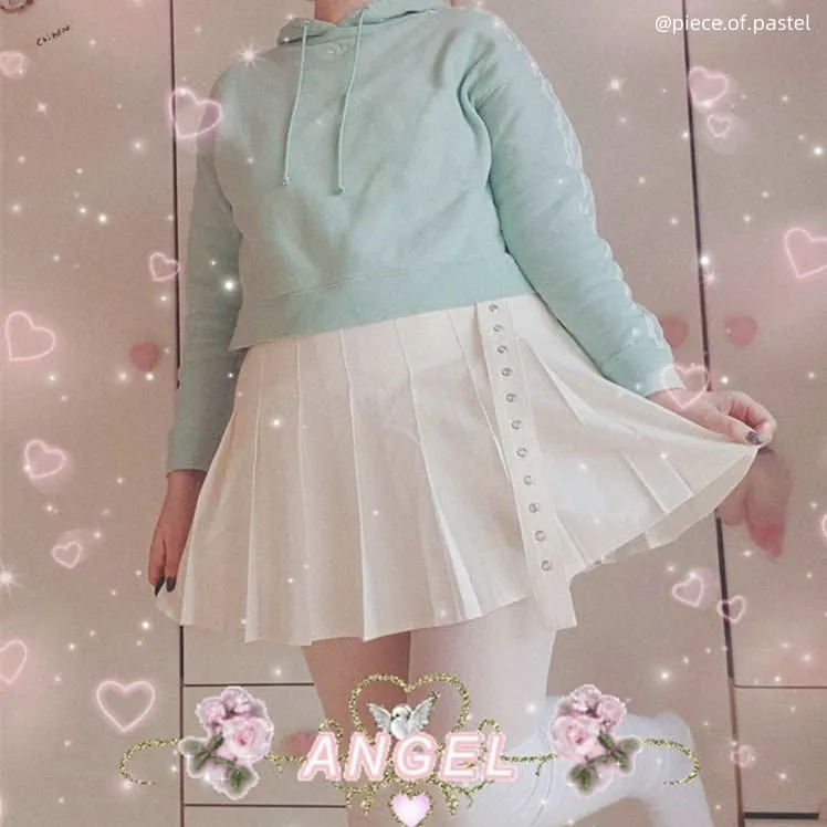 [Plus size] Love heart buckle belt A-line pleated skirt