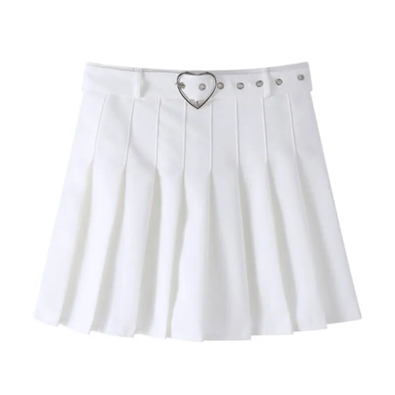 [Plus size] Love heart buckle belt A-line pleated skirt